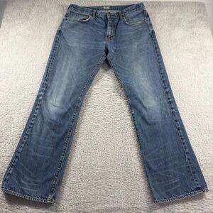 J.Crew Vintage Bootcut Jeans Mens 36x34 (Fits 35x30) Blue Fade Whiskering Retro